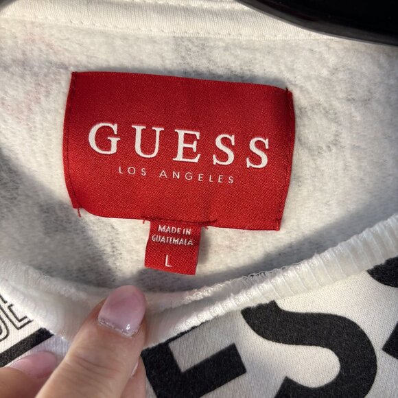 Guess Logo Print Crewneck Sweatshirt White/Black/Red L - Picture 2 of 7